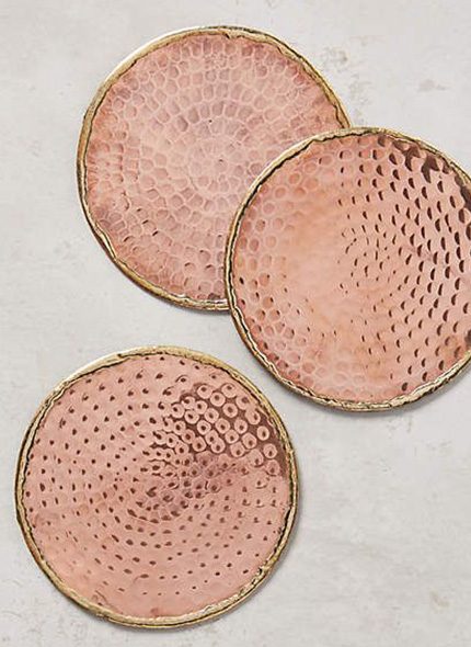 rose gold plated table coasters with gold rims