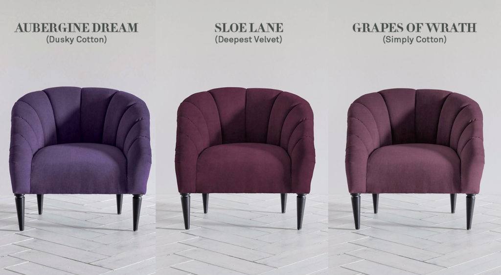 The Rose armchair, one of our favourite Made to Order pieces, available in three gorgeous purple shades.